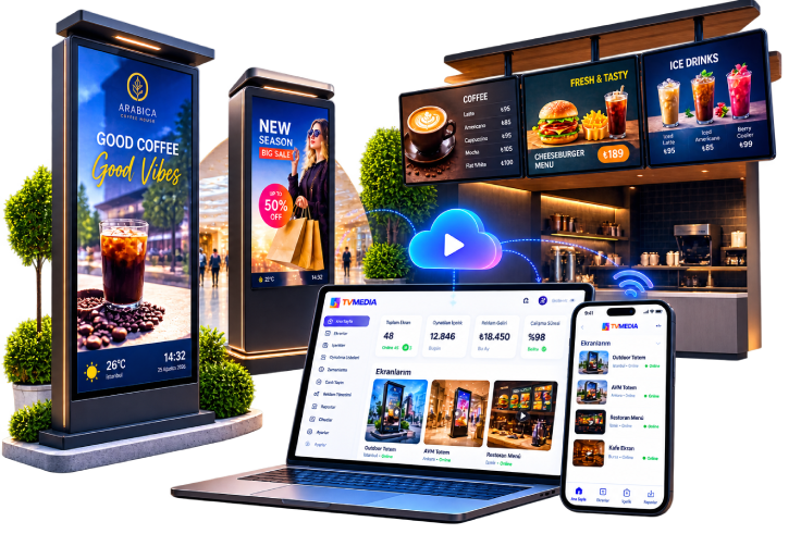 TVMedia digital menu board on a restaurant screen